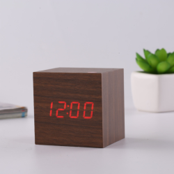 Wooden Digital LED Alarm Clock USB Charge and Battery Powered Small DG-628 - 